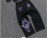 American Retro Jeans Y2K Men Women Harajuku Hip Hop Gothic Retro Pocket Embroidered Blue Baggy Jeans Low Waist Wide Leg Trousers - Lootquake