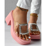 Sandals Women Clear Strap Chunky Heeled Sandals Women Platform Wedges High Heels Shoes Flip Flops Beach Slippers Dress Crystal - Lootquake