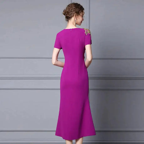 Long Dress Summer 2022 new purple nail drill elegant temperament close waist fish tail evening dress - Lootquake