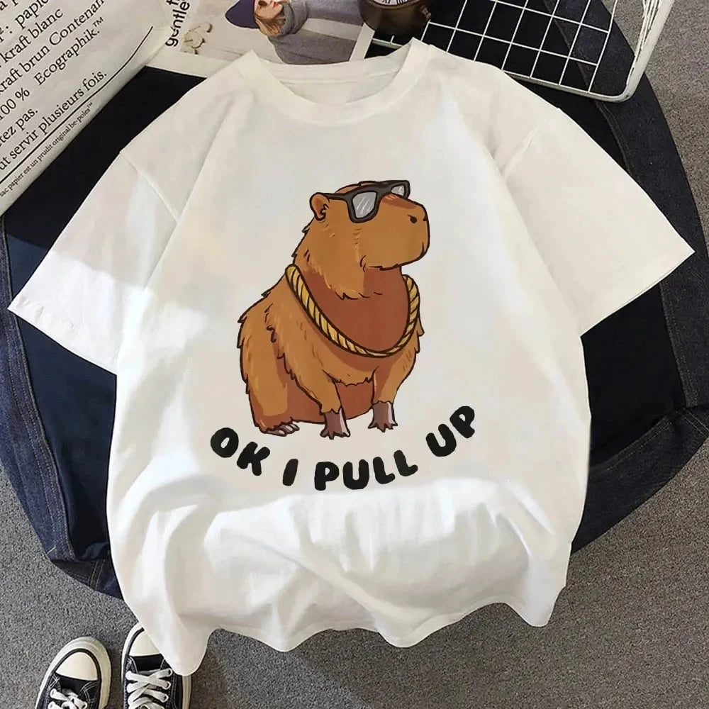 CLOOCL Cotton T-Shirt Red Wine Cat Middle Finger Pattern Printed