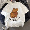 CLOOCL Cotton T-Shirt Red Wine Cat Middle Finger Pattern Printed