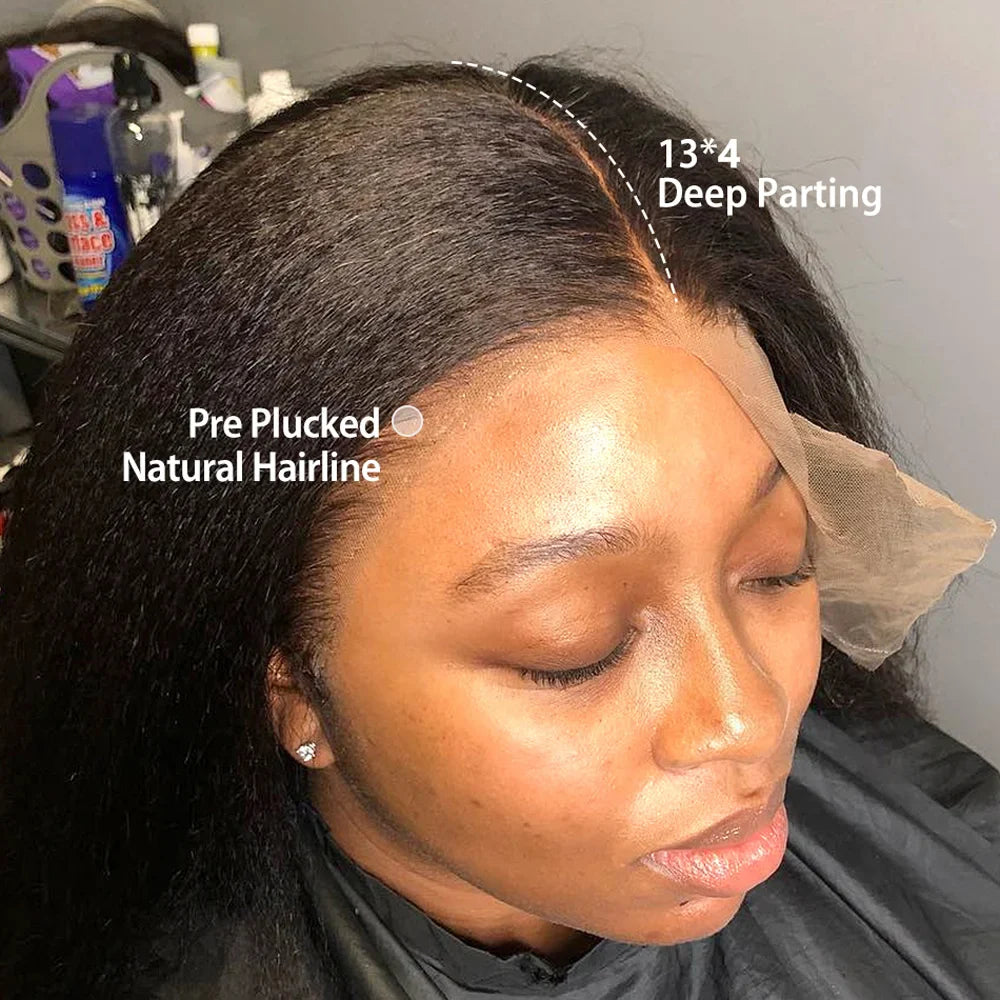 13x4 Kinky Straight Lace Front Wig | Glueless | Brazilian Virgin Hair | Pre-Plucked with Baby Hair