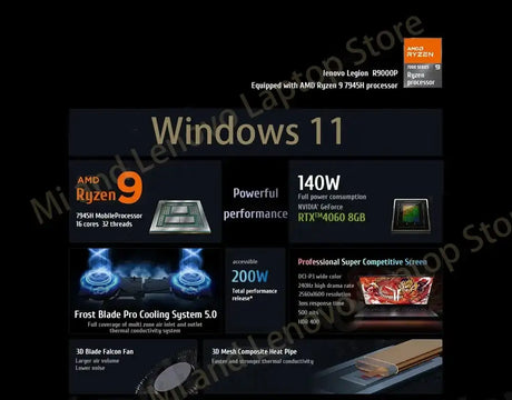 Lenovo LEGION R9000P 2024 E-sports AMD Ryzen R9 7945HX RTX4060 16/32GB RAM 1TB SSD 16" 2.5K 240Hz Screen - Lootquake