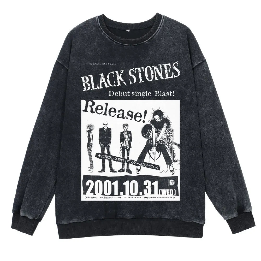 Anime Nana Osaki Round Neck Washed Pullover Casual 100% Cotton Men Women Hip Hop Harajuku Streetwear Vintage Sweatshirt - Lootquake