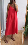 Summer Loose Spaghetti Strap Dresses Women Solid Color V-neck Casual Commuting Sleeveless Long Dress Female Fashion New Vestidos - Lootquake
