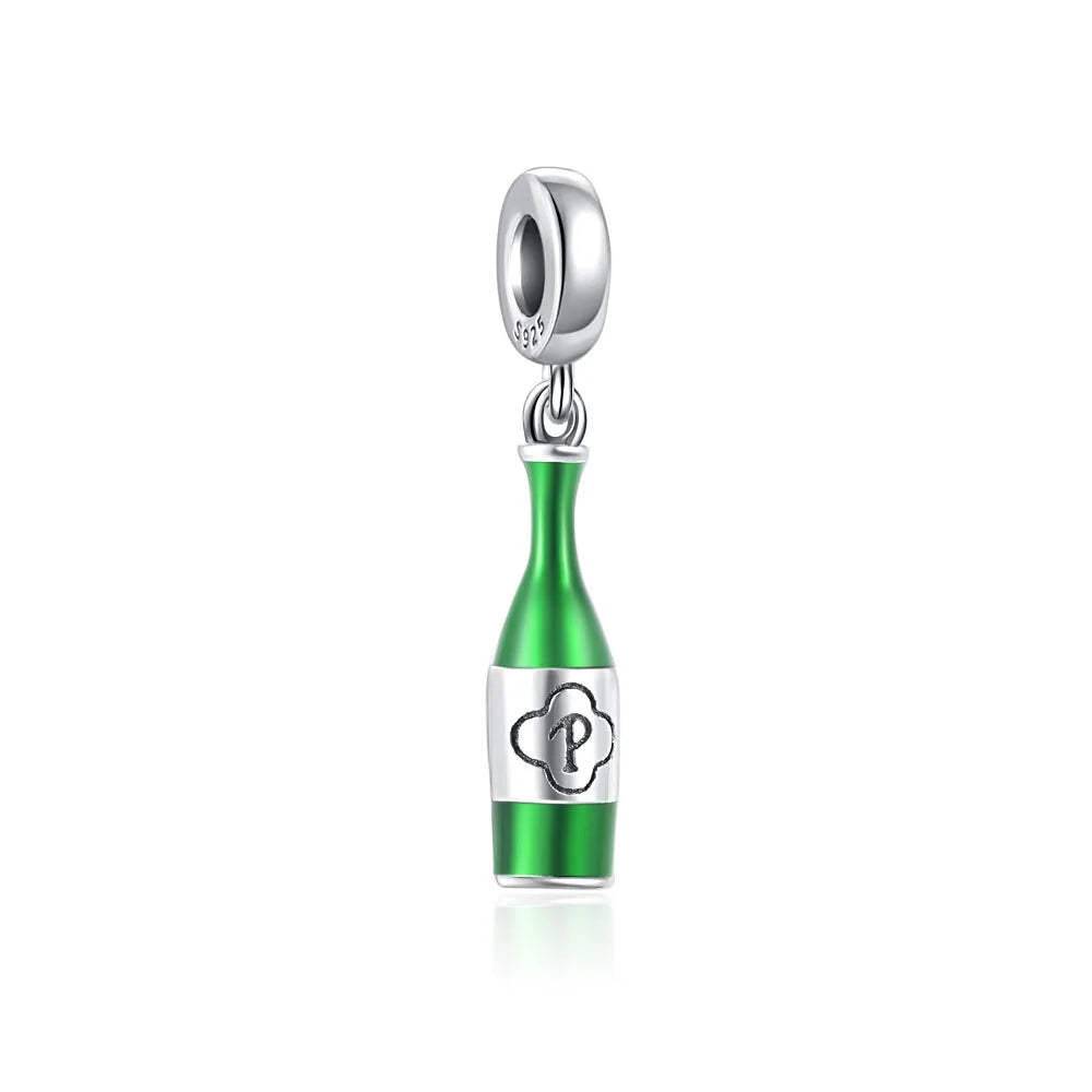 Dije de plata de ley 925 con forma de café, vino tinto, cafetera, copa de champán, compatible con pulseras colgantes originales, joyería DIY para mujer.
