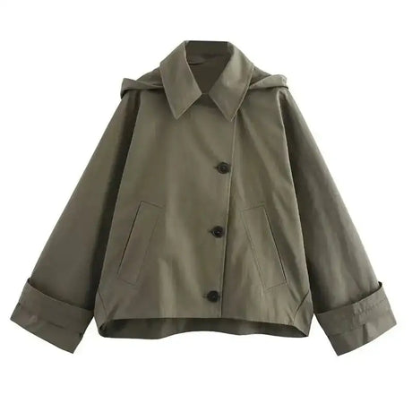 Autumn Winter Army Green Windbreaker Jacket Women Streetwear Loose Oversize Hooded Overcoat Female Single Breasted Thicken Coat - Lootquake