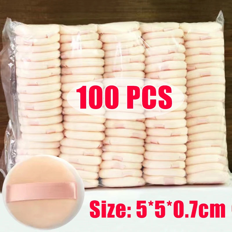 Lot de 100 houppettes rondes en velours pour poudre libre, douces et lavables, pour fond de teint, cosmétiques, outil de maquillage professionnel