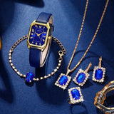 Luxury Fashion Square Women's Watches Brand Ladies Quartz Wristwatch Classic Simple Femme Blue Leather Band Relogio Feminino - Lootquake