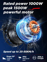 Bicicleta eléctrica de montaña Burchda RX80 de 1000 W y 50 km/h, batería de litio de 48 V y 20 Ah, de 26 pulgadas, para adultos.