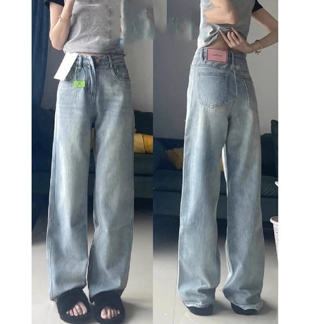 「MD」High Waist Jeans Women 2025 New Spring Plus-size Straight Loose Wide Leg Pants - Lootquake