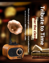 Altavoz Bluetooth retro de madera portátil, minialtavoz inalámbrico para exteriores con sistema de sonido, radio TF FM, música, MP3 y subwoofer.
