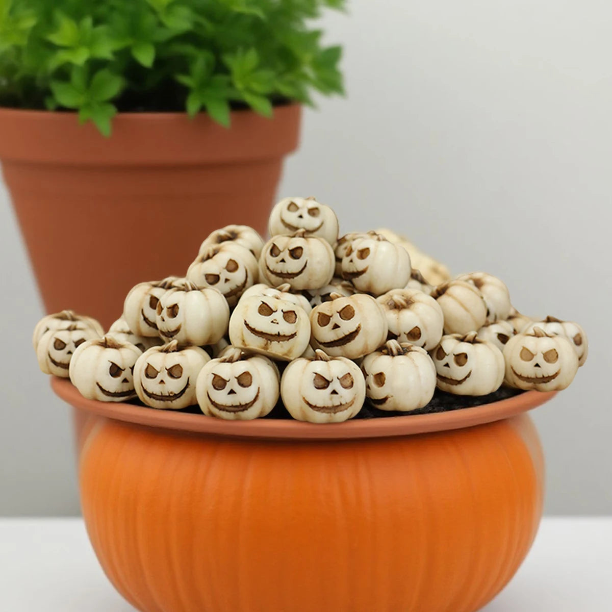 20 creative Halloween white pumpkins, outdoor garden bonsai decoration filled with pumpkin ornaments, home micro landscape decor
