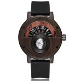 Reloj de madera natural para hombre, con brújula y esfera giratoria, de madera de nogal, ébano y bambú, de cuarzo, color marrón