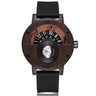 Reloj de madera natural para hombre, con brújula y esfera giratoria, de madera de nogal, ébano y bambú, de cuarzo, color marrón
