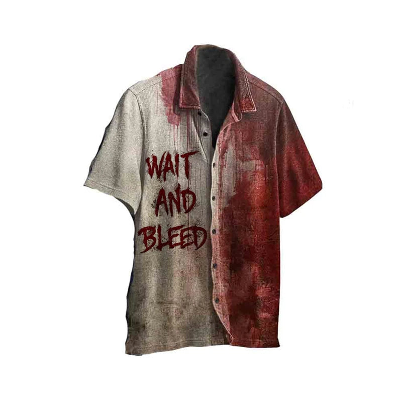 Chemise d'Halloween imprimée en 3D avec motif sanglant et horreur pour homme, décontractée, style hawaïen, idéale pour la plage ou comme vêtement de créateur, à revers boutonné.