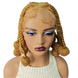 12 Inch Natural Color Synthetic Braided Wig | Transparent Lace Front Knotless Box Braids with Baby Hair for Black Women
