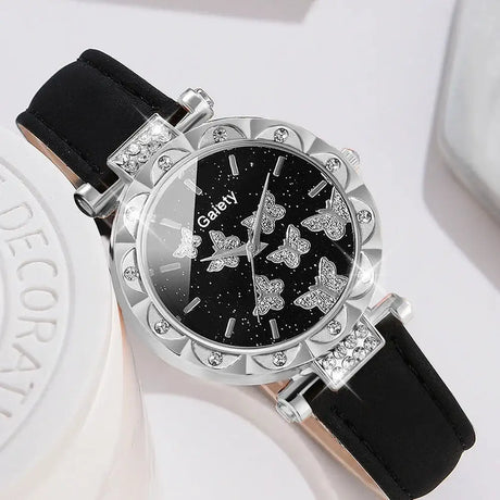6PCS/Set Women Watch Set Rhinestone Quartz Wristwatch Butterfly Element Dial Watch Set Butterfly Jewelry Set Gift For Girls - Lootquake