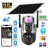 Cámara solar V380 4K 4G Sim 8MP de doble lente inalámbrica WiFi, detección móvil PIR, seguridad para exteriores, impermeable