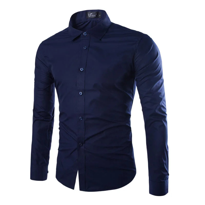 Mens Casual Shirts 2024 Single Breasted Mens Slim Fit Dress Long Sleeve Shirts Soild Male Social Shirts Designer Chemise Homme