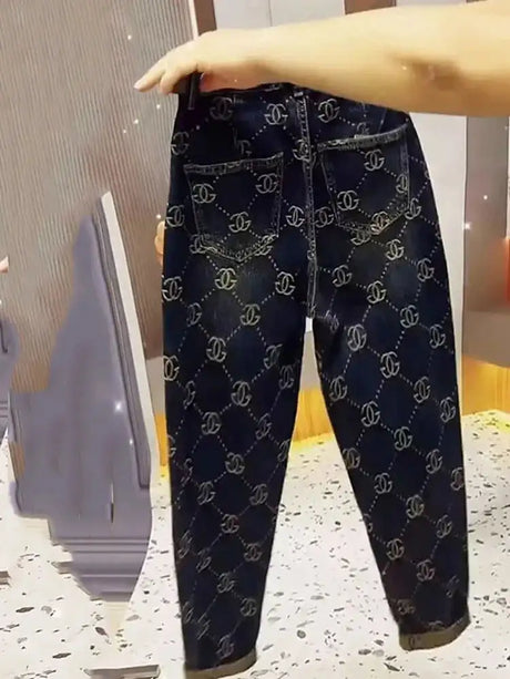 2025 New Trend Thick Retro Jeans Women Embroidery High Waist High Waist Harem Pants Winter Autumn Causal Loose Capri Pants - Lootquake
