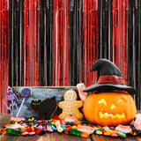 1x2m Halloween Recoration Black And Red Orange Foil Tassel Rain Silk Curtain Metallic Streamers Halloween Party Decor Supplies
