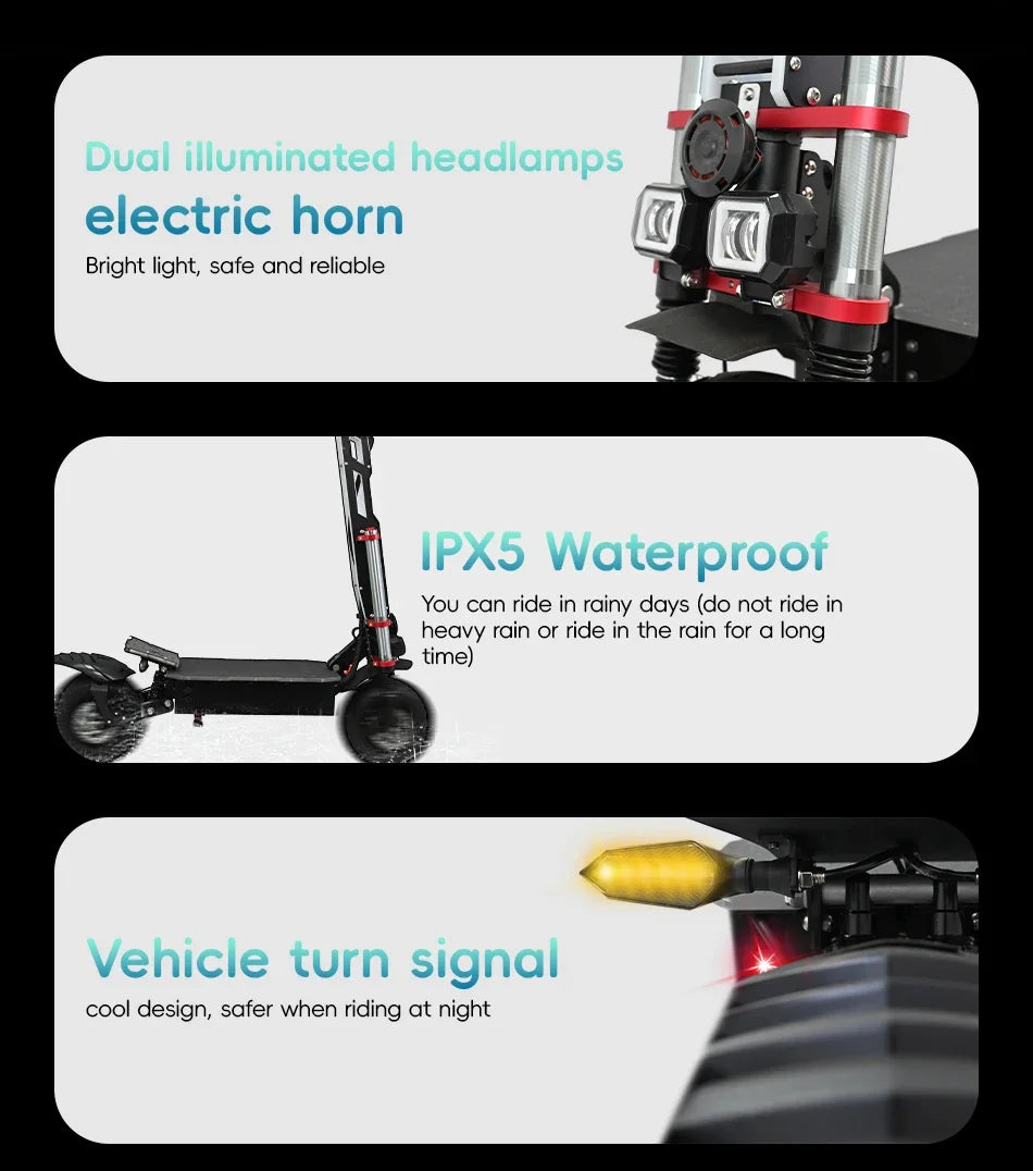 T6 6000W 60V 40ah Dual Motor Electric Scooter NFC Card Unlock E-Brake 11 Inch Tyres Max Speed 90km/h Foldable Electrics Scooter