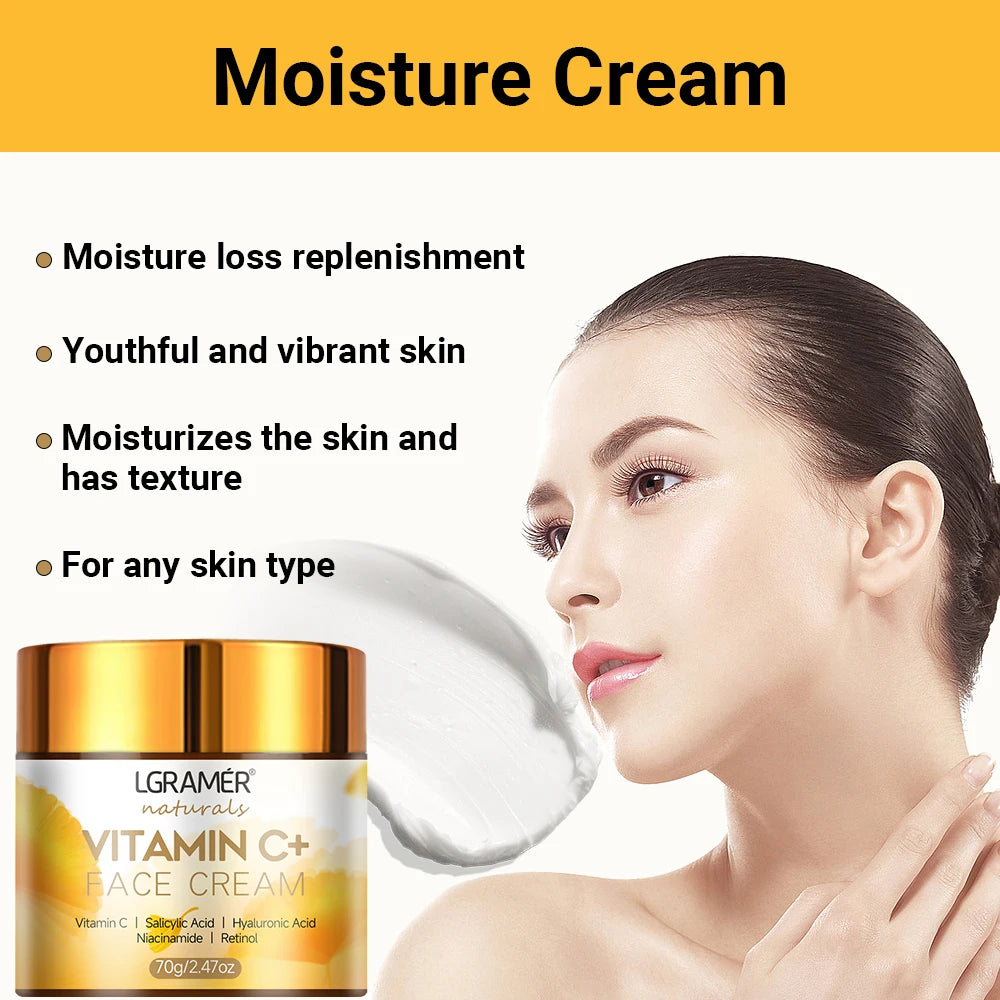 Crema facial con vitamina C, retinol, suavizante, antiarrugas, hidratante, reafirmante, con ácido hialurónico, aclarante, reparadora, suave, cuidado de la piel, crema blanqueadora.