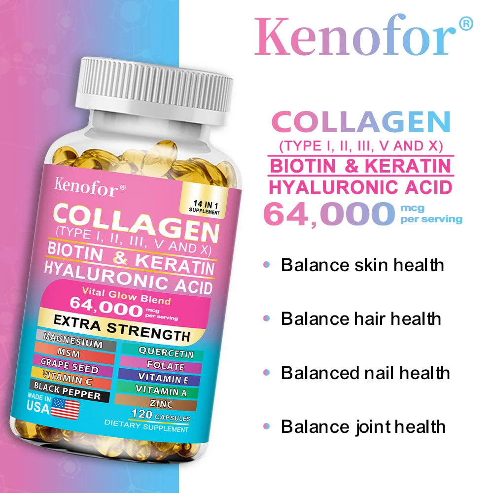Complex Collagen Capsules, Brighten Skin Tone, Helps Joint, Cartilage & Cardiovascular, Hair, Nails, Digestive Health Supplement
