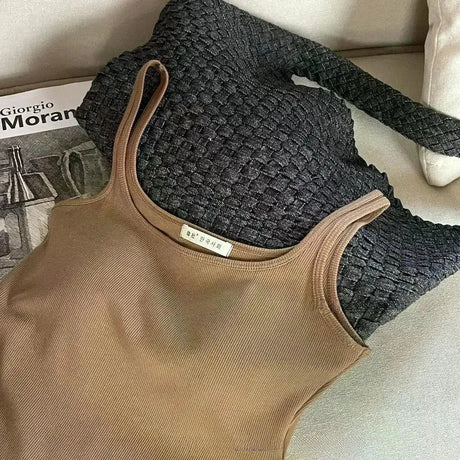 Solid All-Match Invisible Integrated Chest Pad Cami 2024 Spring New Korean Women clothes Short Sleeveless Top - Lootquake