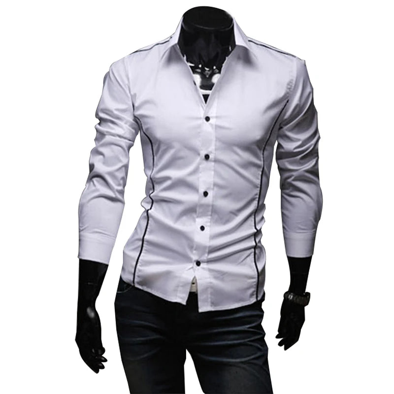 Mens Casual Shirts 2024 Single Breasted Mens Slim Fit Dress Long Sleeve Shirts Soild Male Social Shirts Designer Chemise Homme