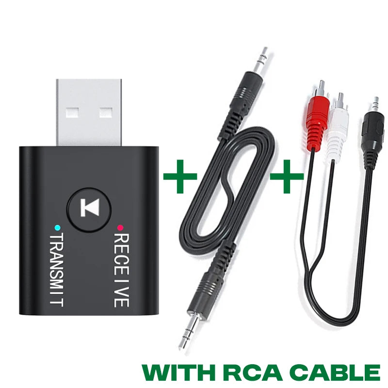 Receptor y transmisor de audio Bluetooth 5.0 2 en 1, adaptador inalámbrico de música estéreo con entrada AUX USB de 3,5 mm y micrófono para coche, altavoz, TV y PC.