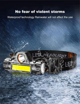 USB Rechargeable Portable Mini Powerful LED Headlamp XPE+COB Hunting Headlight Waterproof Head Torch with Tail Magnetic - Lootquake