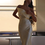 Fashion Women Satin Vintage Long Bodycon Dress Elegant Backless Spaghetti Strap Long Dress Y2K Sexy Low Cut Club Party Dress - Lootquake