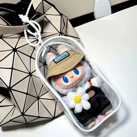 Colorful Transparent Protector Case Organizer Box for 17cm Labubu Plush Dolls Outdoor Display Bag With Keychain Doll Accessories - Lootquake