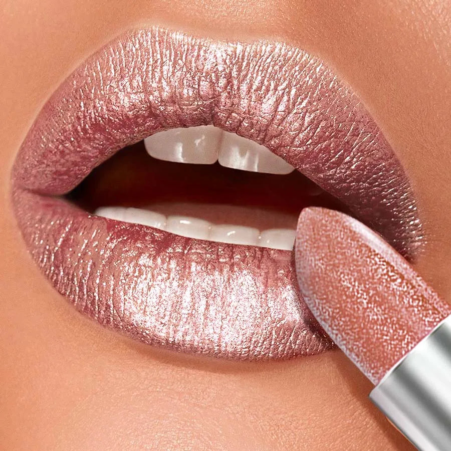 1 rouge à lèvres métallique longue tenue, brillant à lèvres, imperméable, hydratant, rouge, lumineux, scintillant, brillant, maquillage