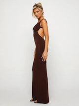 Sibybo Fashion Elegance Robe longue sans manches dos nu Basics Couleur unie Robe moulante 2024 Tempérament Femmes Club Robes de soirée