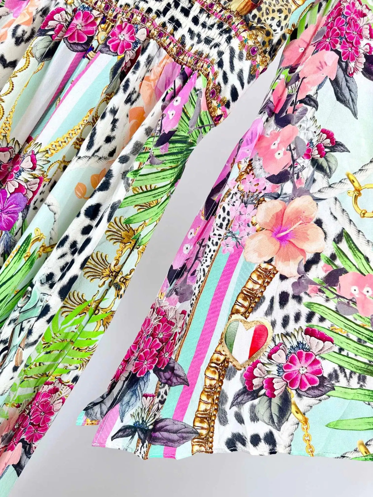 2024 Spring New V Neck Pink Leopard Print Heavy Beaded Women 100% Silk maxi long Dress - Lootquake