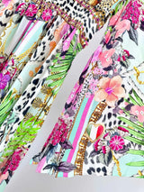 2024 Spring New V Neck Pink Leopard Print Heavy Beaded Women 100% Silk maxi long Dress - Lootquake