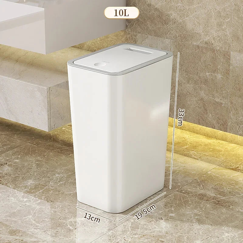 Trash Can 10L Odor-Proof - Stylish Luxury Bin, Modern One-Touch Design, Durable Plastic, Space-Saving & Leak-Proof Simple Trash