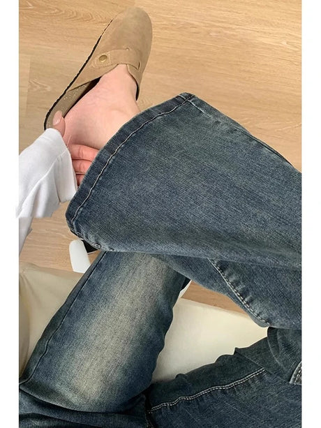 High Waist Wide Leg Jeans Women's Spring Autumn Loose Fit Conceal Hip Pear Shape Body Retro Blue Flared Denim Pants - Lootquake
