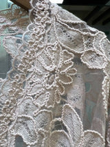 Women V Neck Lace Embroidery Patchwork Silk Floral Print Lantern Sleeve A-line Maxi Long Dress - Lootquake