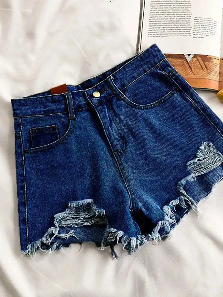 Casual High Waist Denim Shorts Women Summer Pocket Tassel Hole Ripped jeans Short Female Femme Short Pants Women - Lootquake