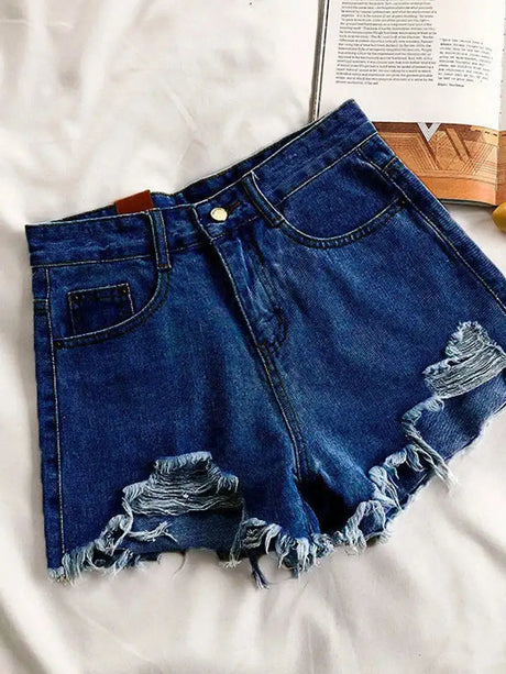 Casual High Waist Denim Shorts Women Summer Pocket Tassel Hole Ripped jeans Short Female Femme Short Pants Women - Lootquake
