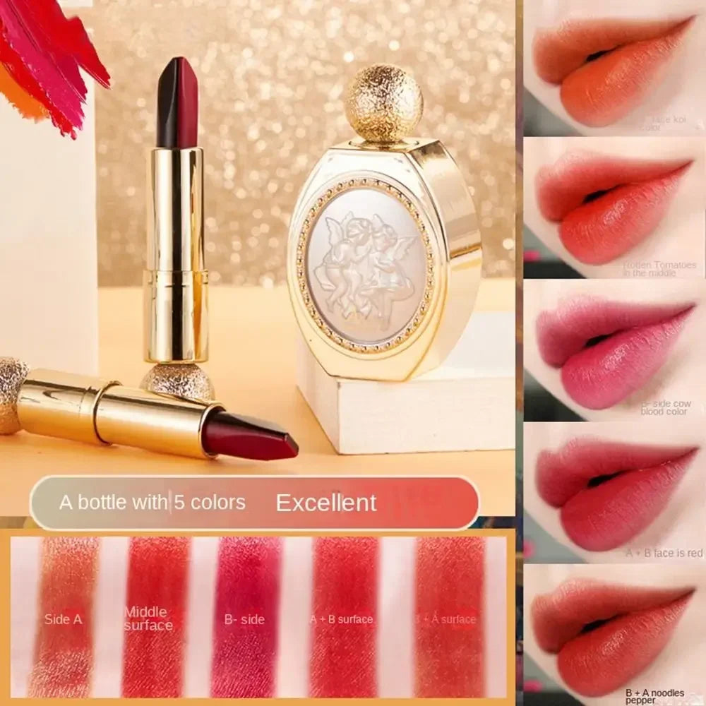 Matte 5Color Matte Lipstick Long-lasting Moisturize 5 in 1 Lip Gloss Not Fading Non Stick Cup Velvet Mist Lipstick Cosmetics Hot