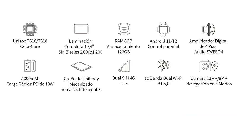 Tablette Teclast T40 Pro 10,4 pouces 8 Go RAM ROM 128 Go Android 11/12 7000 mAh charge rapide 2000 x 1200 UNISOC T618/T616 8 cœurs réseau 4G, Wifi, 13 MP + 8 MP