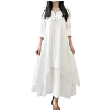 Women Elegant Linen White Dresses Bohemia Layering Vintage Robe Long Sleeve Loose Long Dress Female Autumn Vestidos - Lootquake