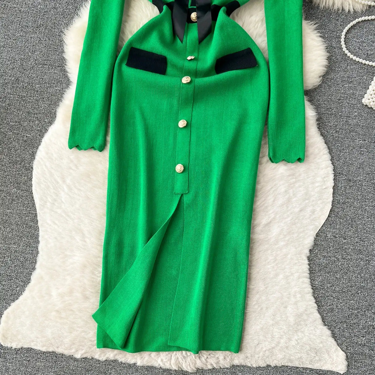 SINGREINY Office Lady Sweater Long Dress 2023 Bow Single Breasted Elastic Split Women Autumn Dress Fashion Senior Knitted Dress