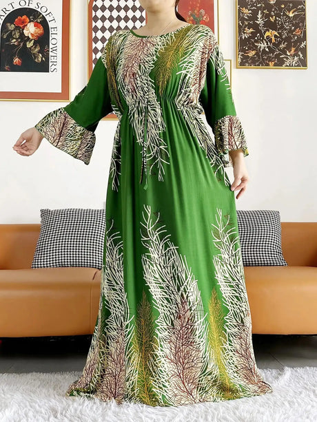 New Style African Dashiki Print Long Sleeve Loose Cotton Elegant Women  Abaya Long Dress Summer Maxi Casual Dresses Vestidos - Lootquake