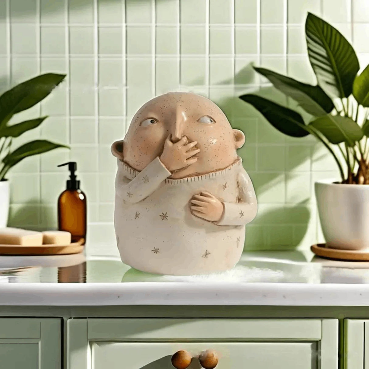 Escultura de resina de niño con la nariz en la mano para baño, divertida estatua, decoración extraña, creativa y moderna, escultura de resina, adornos de regalo.